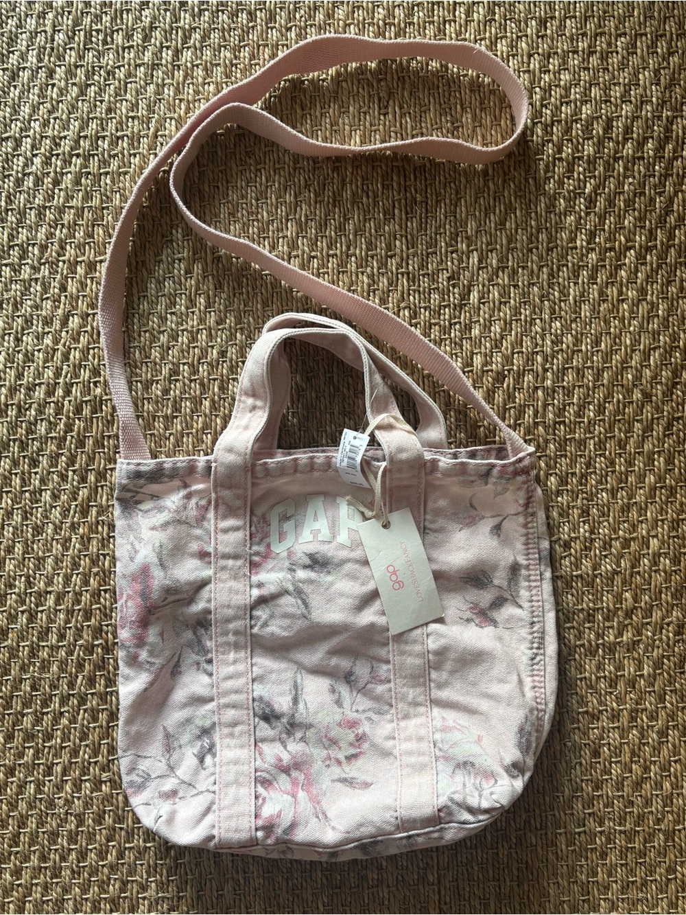 GAP x Love shack fancy Pink Floral Canvas Crossbody Tote - NWT